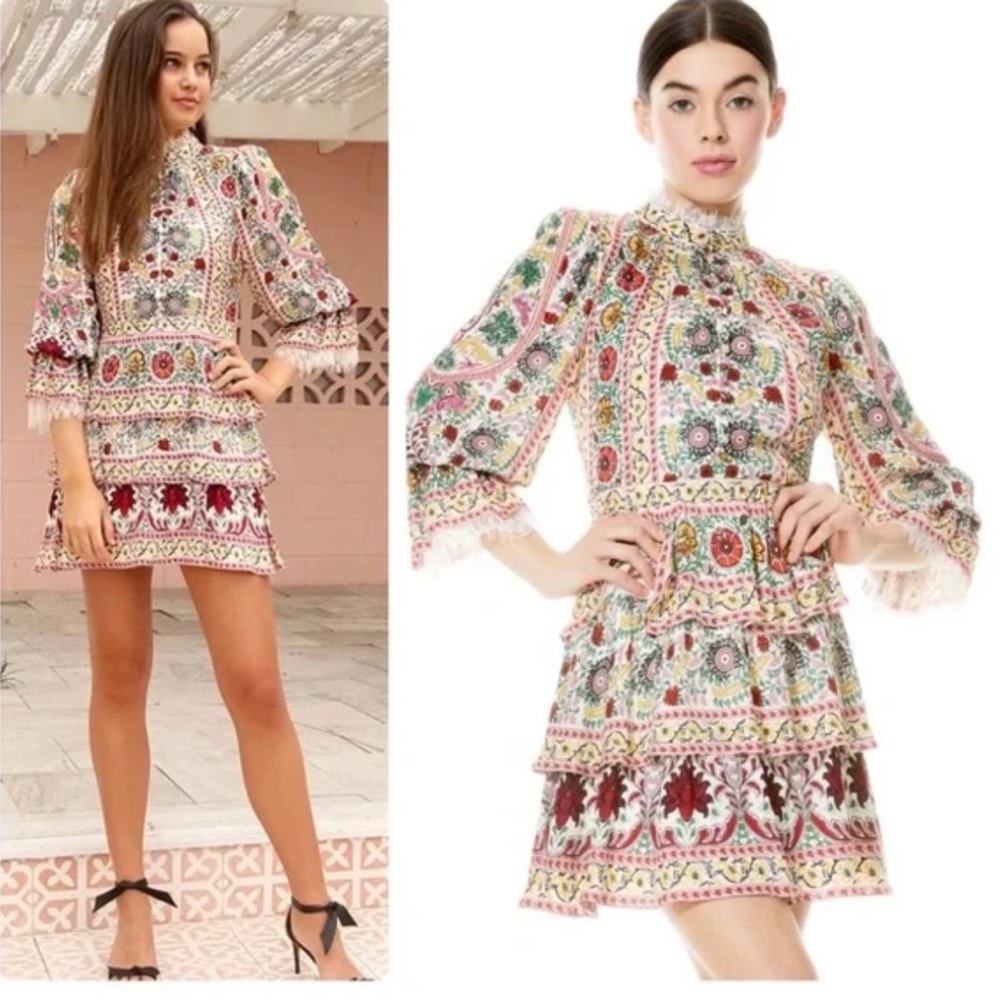 Alice + Olivia Lawson Mock Neck Floral Mini Dress